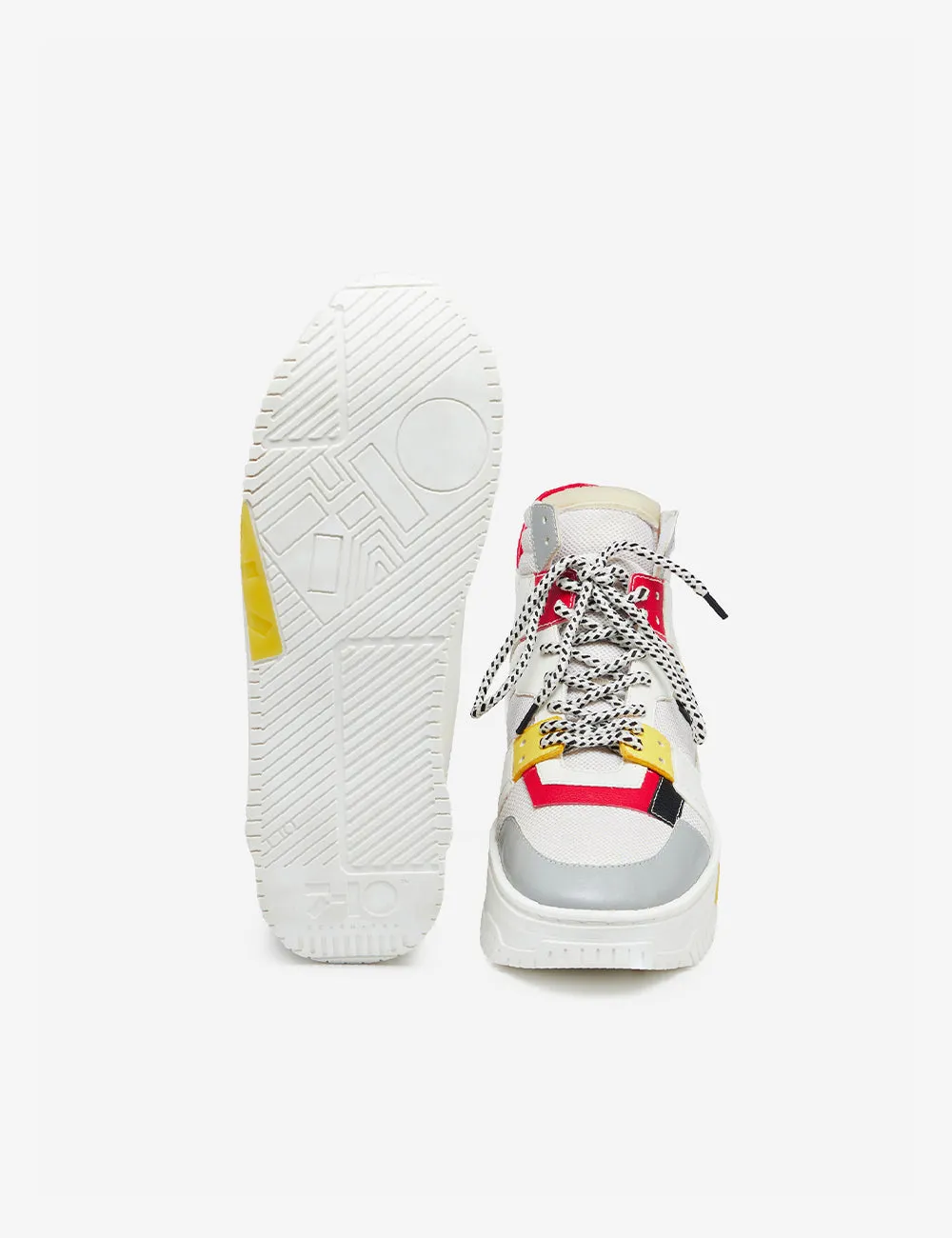 Celeb Spotted - 710 white yellow red mid-top sneaker